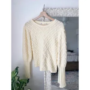 Vintage Textured Balloon Sleeve Knit Sweater