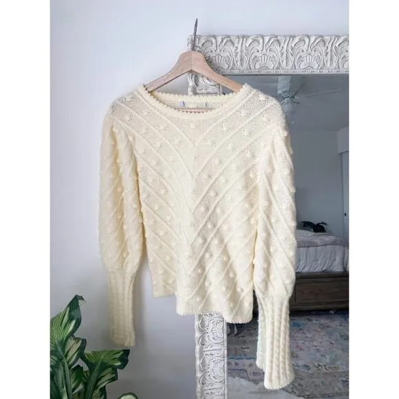 Vintage Textured Balloon Sleeve Knit Sweater