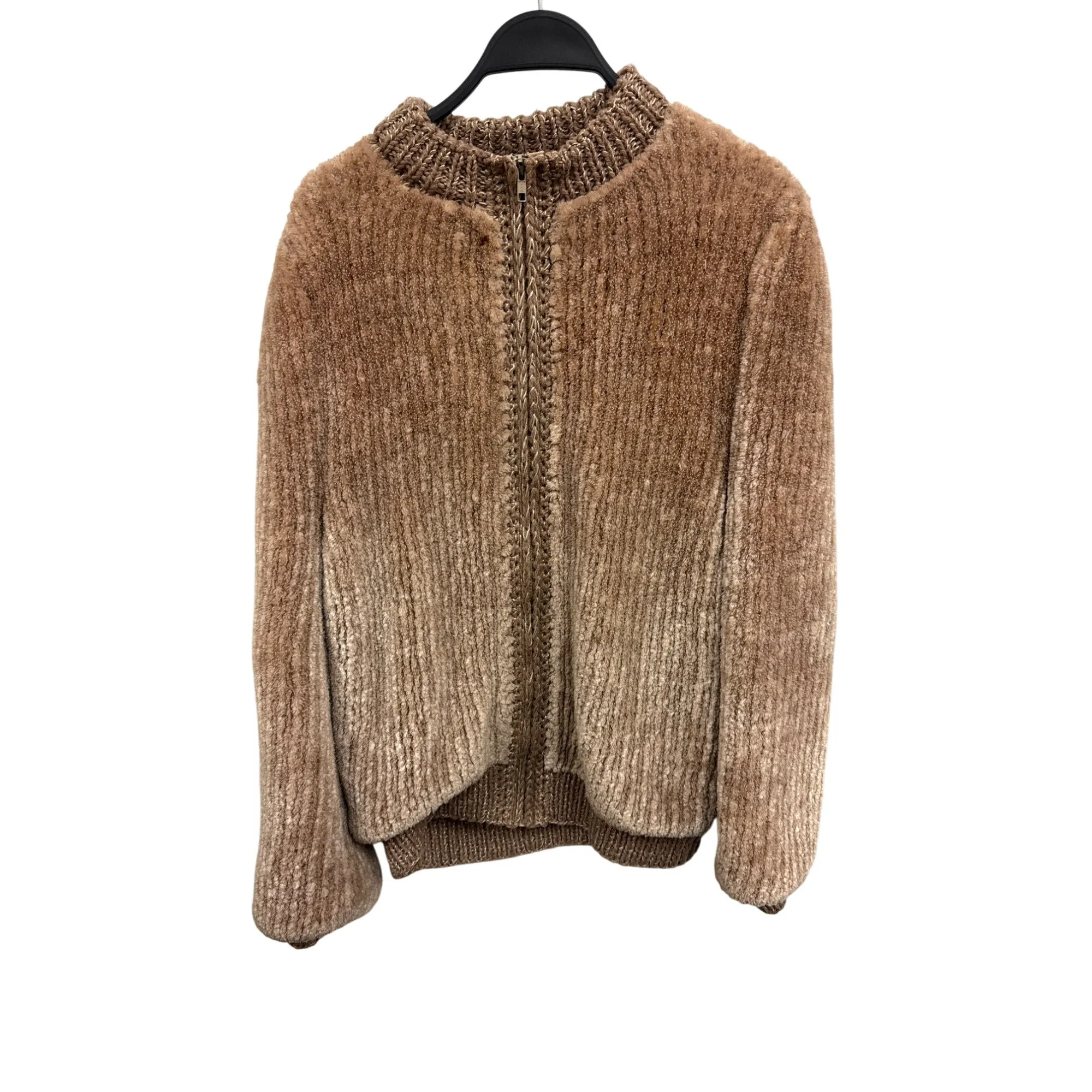 Vintage Thelma Wittenberg Ribbed Knit Cardigan Sweater With Full Zipper & Metallic Accents