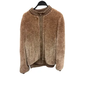 Vintage Thelma Wittenberg Ribbed Knit Cardigan Sweater With Full Zipper & Metallic Accents