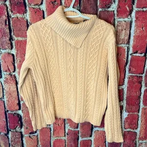 Vintage Wainscott Womens  Sweater Shawl Pullover Top Cable Knit yellow size:L