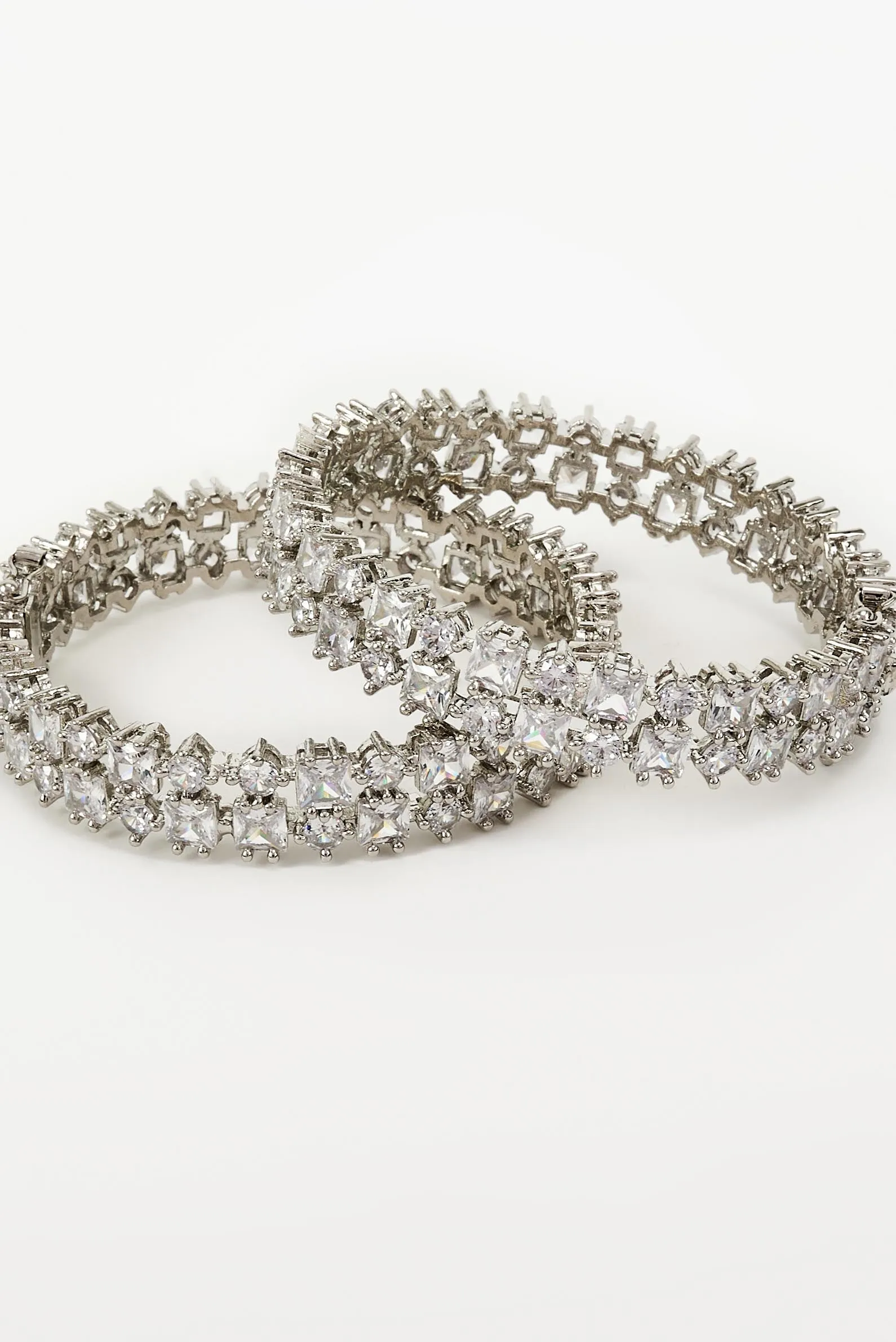 vivinia BY VIDHI MEHRA Zia Silver Plated Zircon Womens Pair of bangles (2.4,2.6)