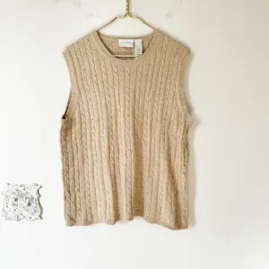 Vntg Liz Claiborne Silk Angora Blend Camel Cable Knit Sleeveless Sweater Vest XL