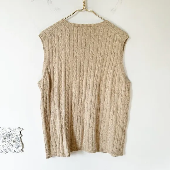 Vntg Liz Claiborne Silk Angora Blend Camel Cable Knit Sleeveless Sweater Vest XL
