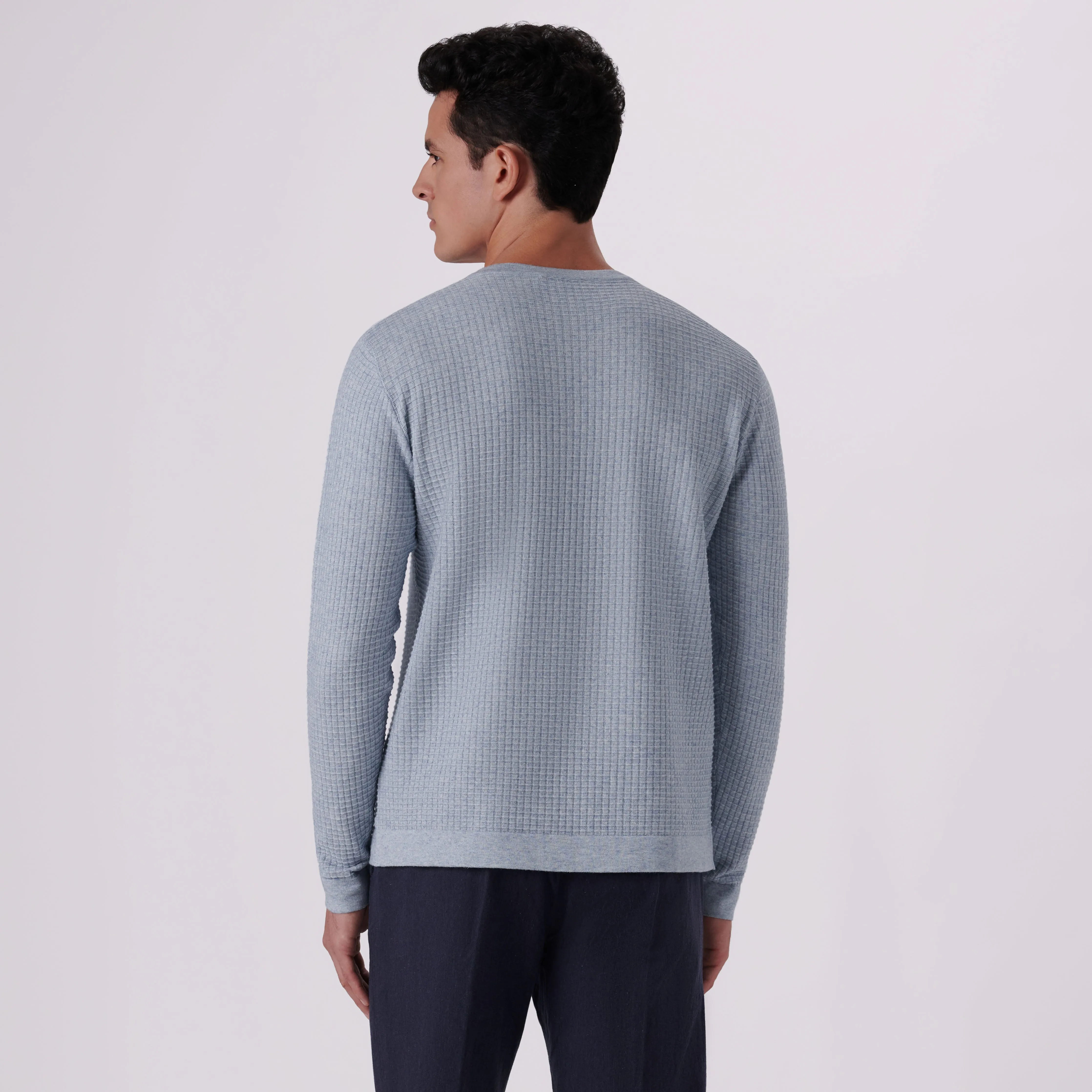 Waffle Knit Cotton Cashmere Crew Neck Sweater