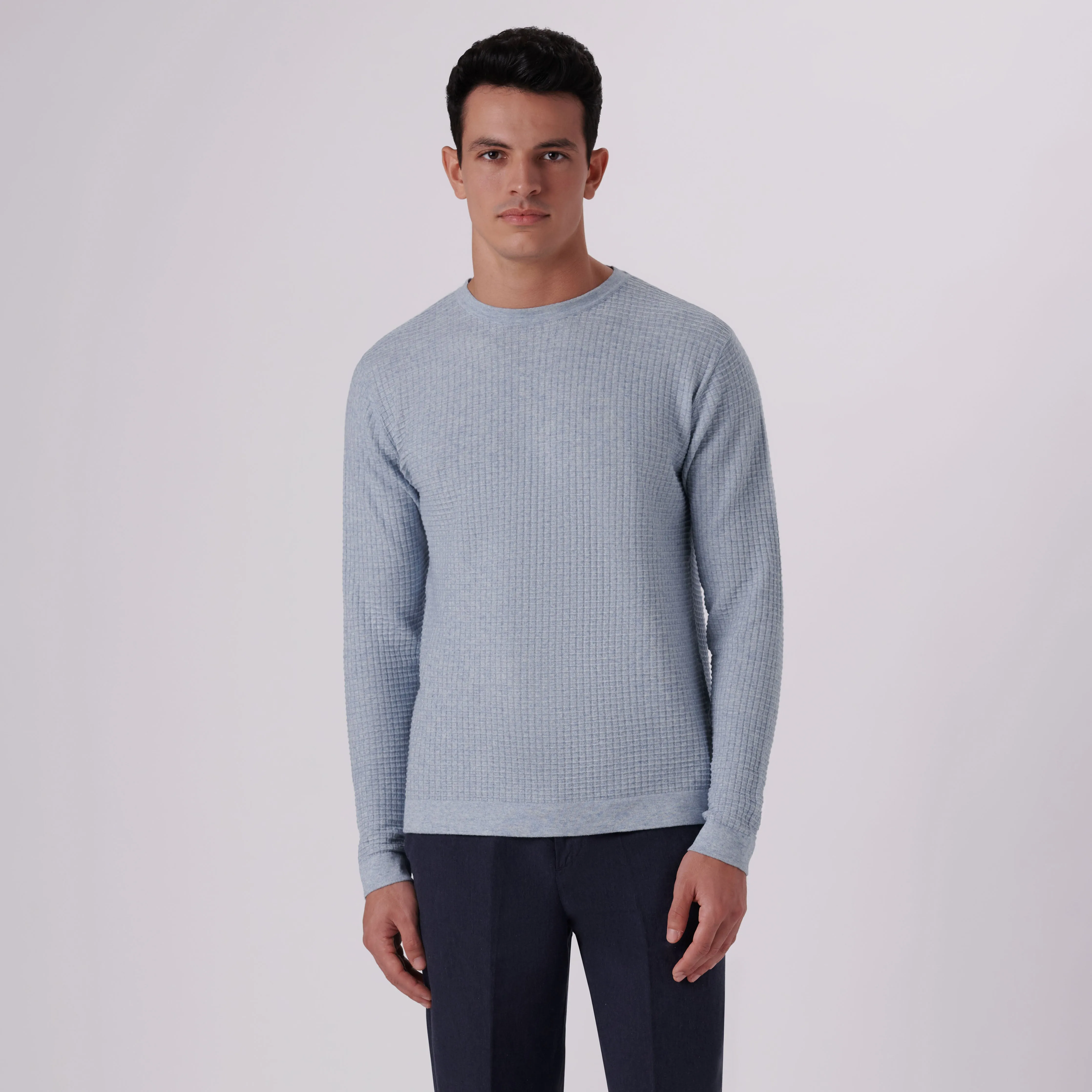 Waffle Knit Cotton Cashmere Crew Neck Sweater
