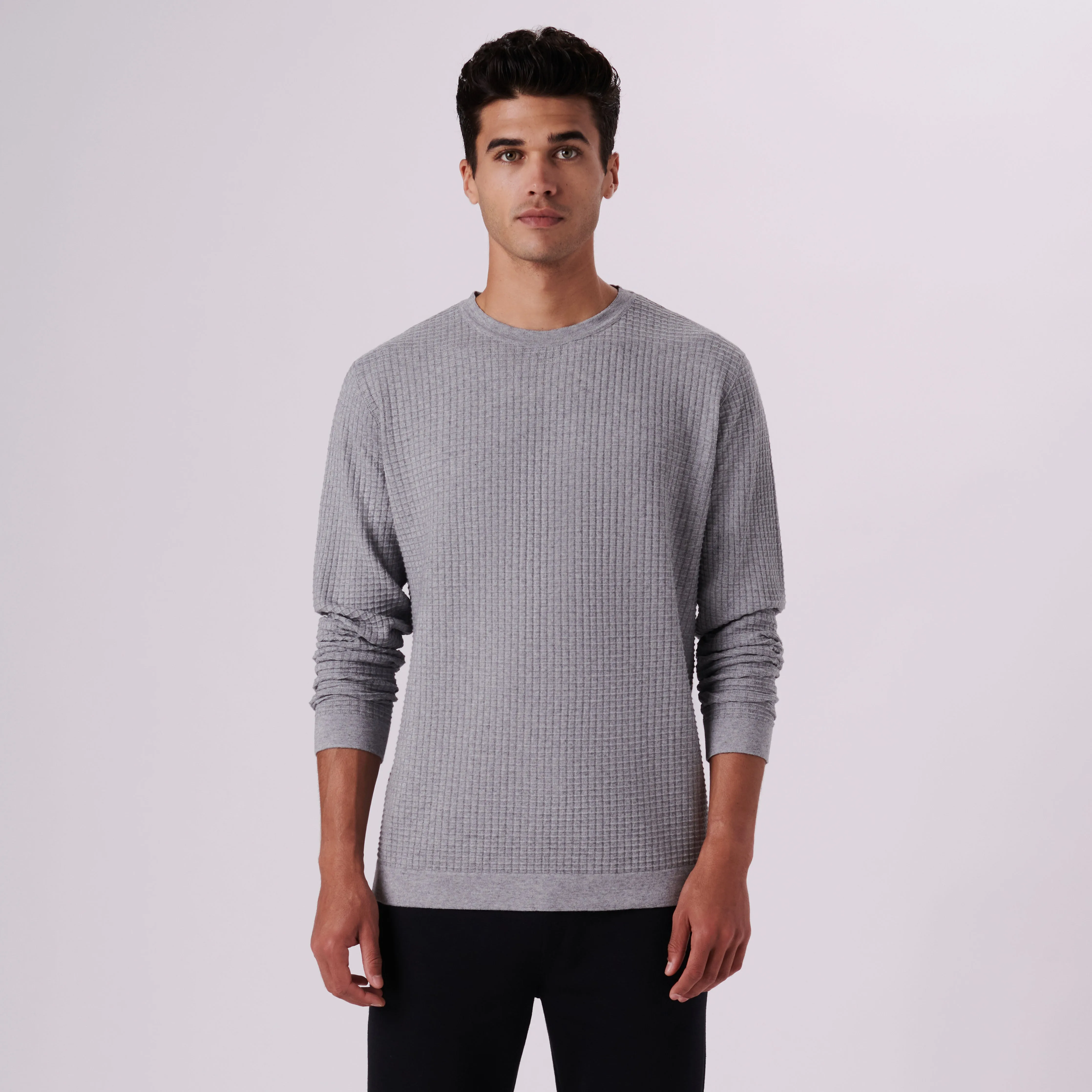 Waffle Knit Cotton Cashmere Crew Neck Sweater