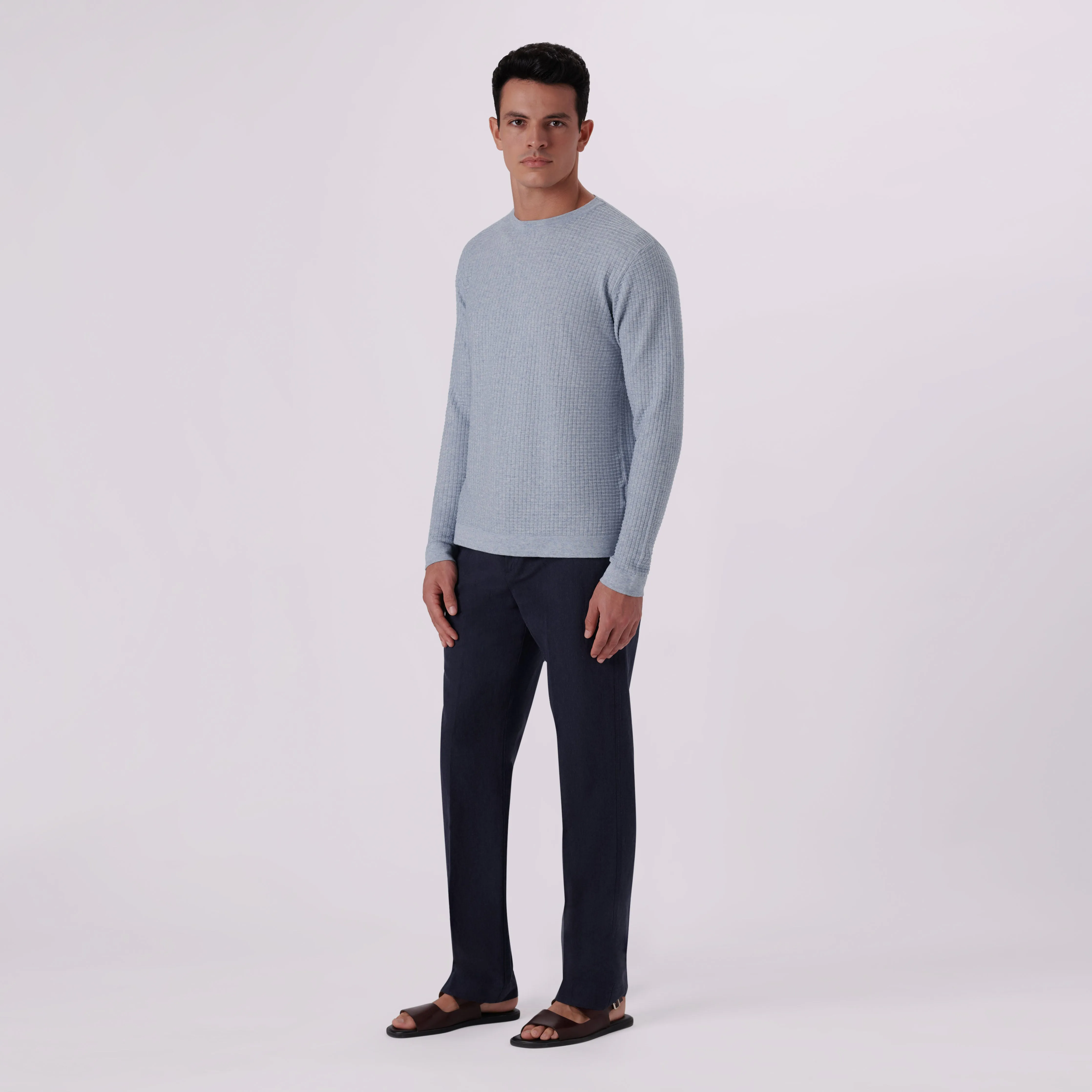Waffle Knit Cotton Cashmere Crew Neck Sweater