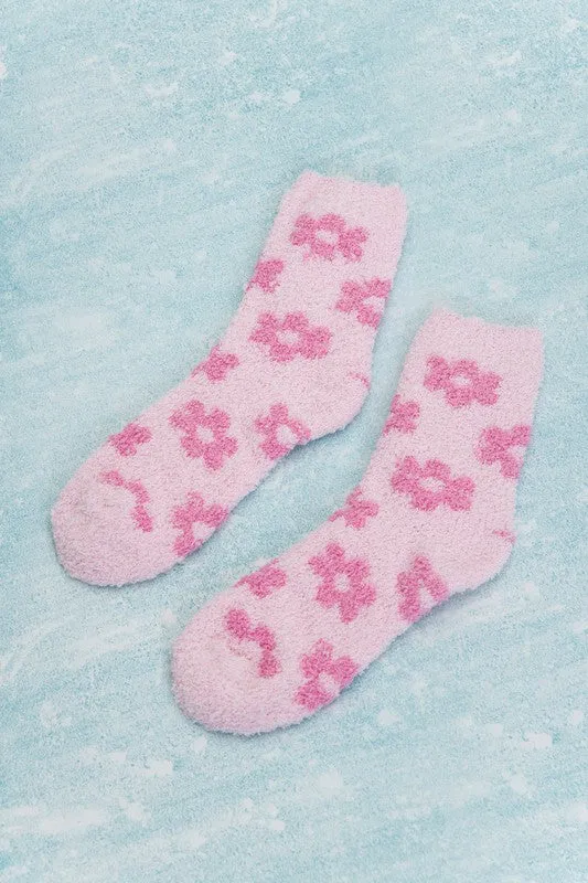 WARM CORAL FLEECE PLUSH DAISY FUZZY SOCKS | 40S02047