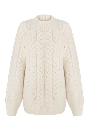 WHEAT WOOL CABLE KNIT SWEATER