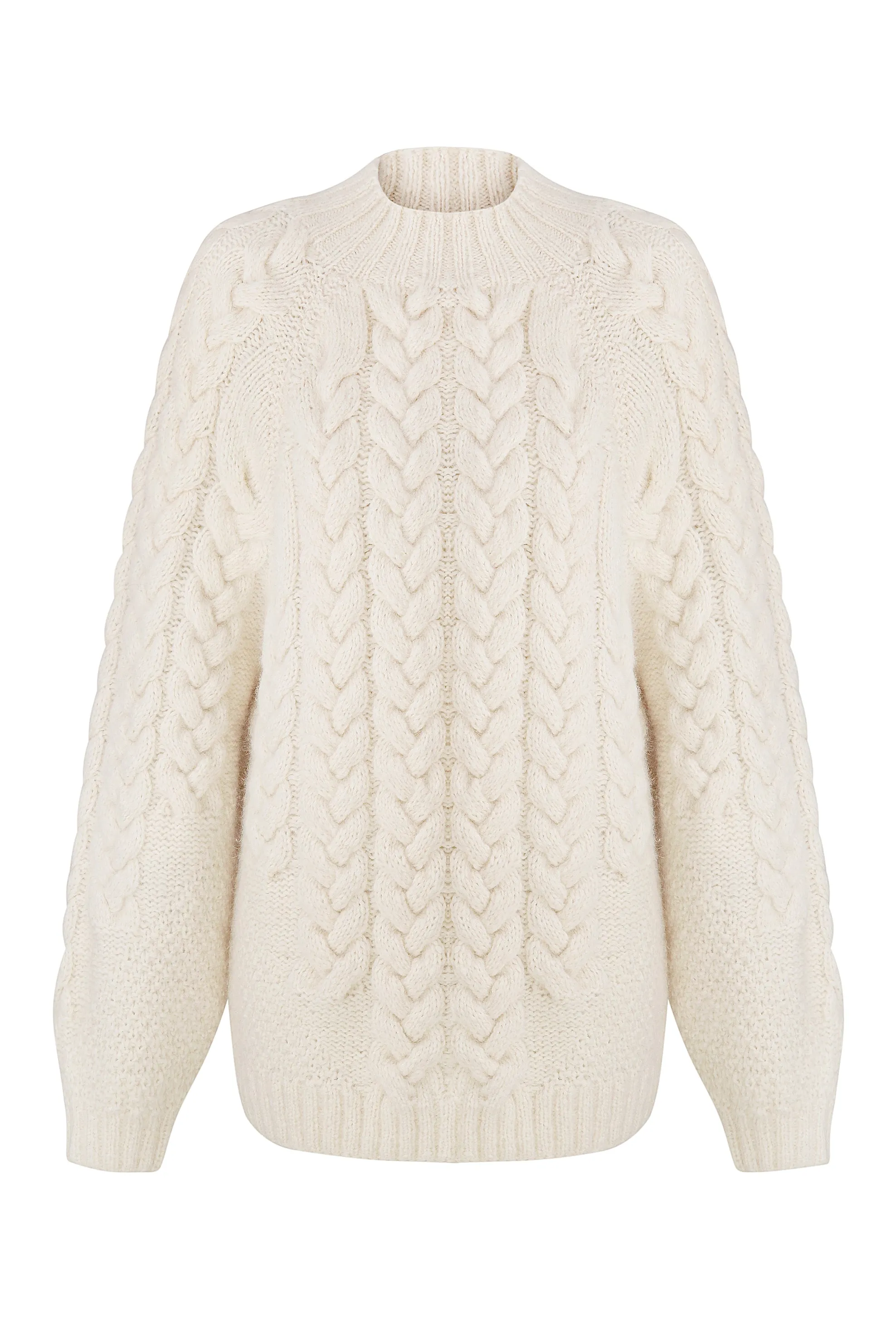 WHEAT WOOL CABLE KNIT SWEATER
