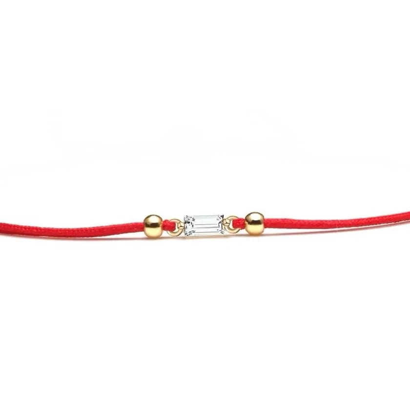 White CZ Stone Gold Red String Protection Bracelet