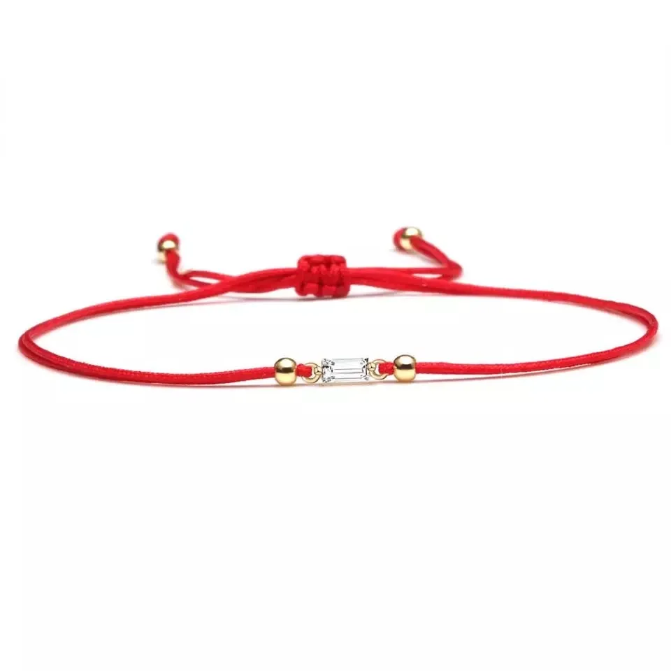 White CZ Stone Gold Red String Protection Bracelet