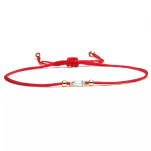 White CZ Stone Gold Red String Protection Bracelet