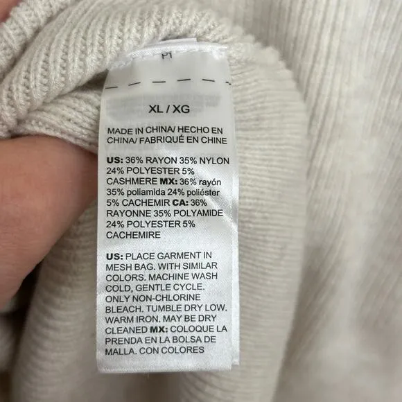 WHITE HOUSE BLACK MARKET Chain Detail Ribbed Sweater Heather Cream Sz XL {V17}