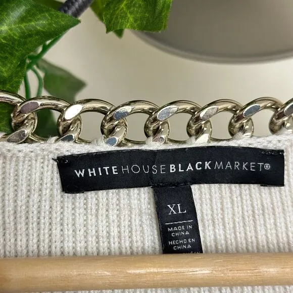 WHITE HOUSE BLACK MARKET Chain Detail Ribbed Sweater Heather Cream Sz XL {V17}