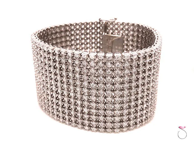 Wide 12 Row Diamond Bracelet, 20 Carats, 672 Diamonds. 18K White Gold
