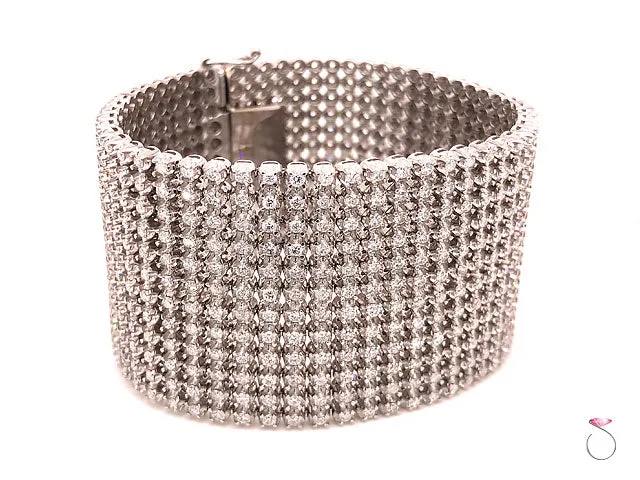 Wide 12 Row Diamond Bracelet, 20 Carats, 672 Diamonds. 18K White Gold