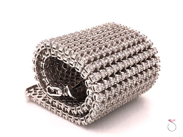 Wide 12 Row Diamond Bracelet, 20 Carats, 672 Diamonds. 18K White Gold