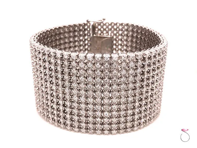 Wide 12 Row Diamond Bracelet, 20 Carats, 672 Diamonds. 18K White Gold