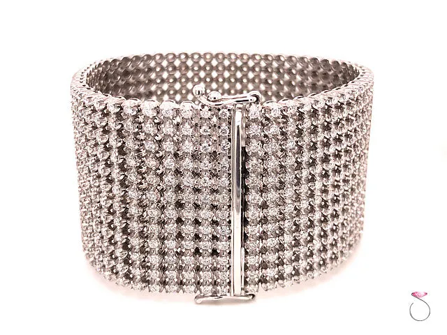 Wide 12 Row Diamond Bracelet, 20 Carats, 672 Diamonds. 18K White Gold