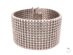 Wide 12 Row Diamond Bracelet, 20 Carats, 672 Diamonds. 18K White Gold