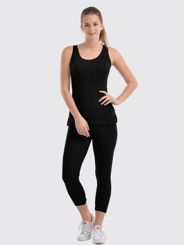 Women Black Solid Thermal-Lower L/LOWER_BK