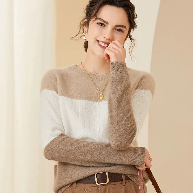 Women Cashmere Sweater Mixed Long Sleeve Pullover Cashmere Sweater