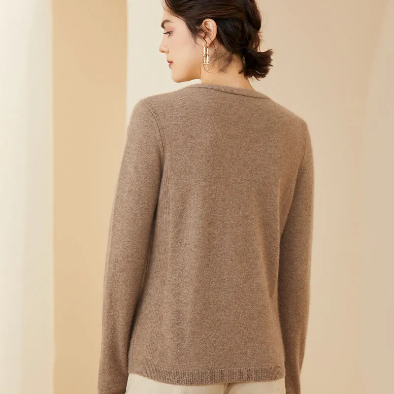 Women V Neck Cashmere Sweater Classic Long Sleeve Loose Pullover Cashmere Sweater