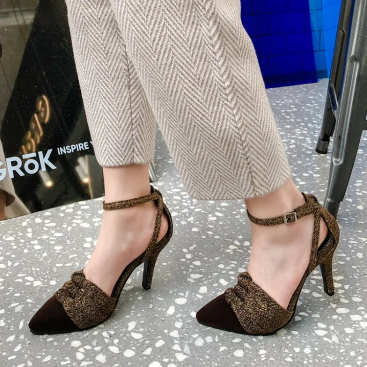 Women's Bling Bling Pointed Toe Ankle Strap Stiletto High Heel Sandals