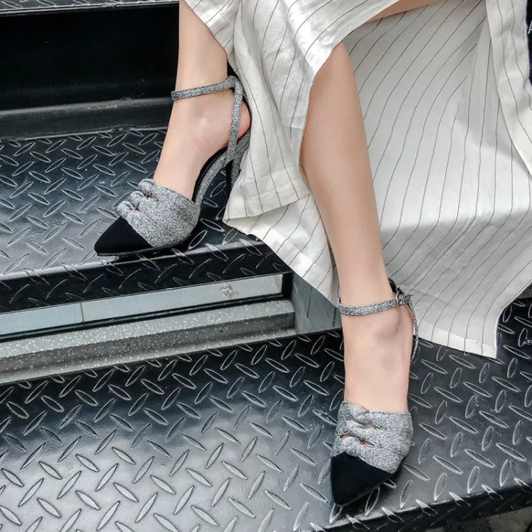 Women's Bling Bling Pointed Toe Ankle Strap Stiletto High Heel Sandals