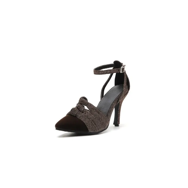 Women's Bling Bling Pointed Toe Ankle Strap Stiletto High Heel Sandals