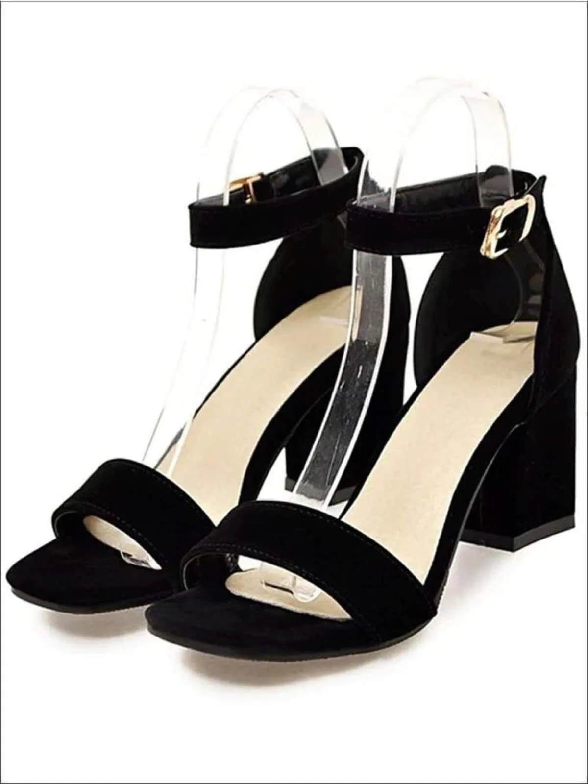 Women's Buckle Ankle Strap Chunky Heel Sandals By Liv and Mia