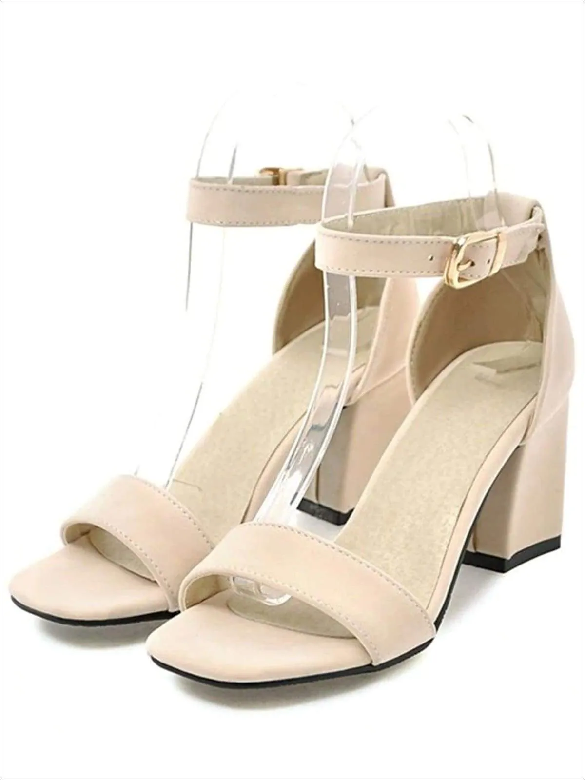 Women's Buckle Ankle Strap Chunky Heel Sandals By Liv and Mia