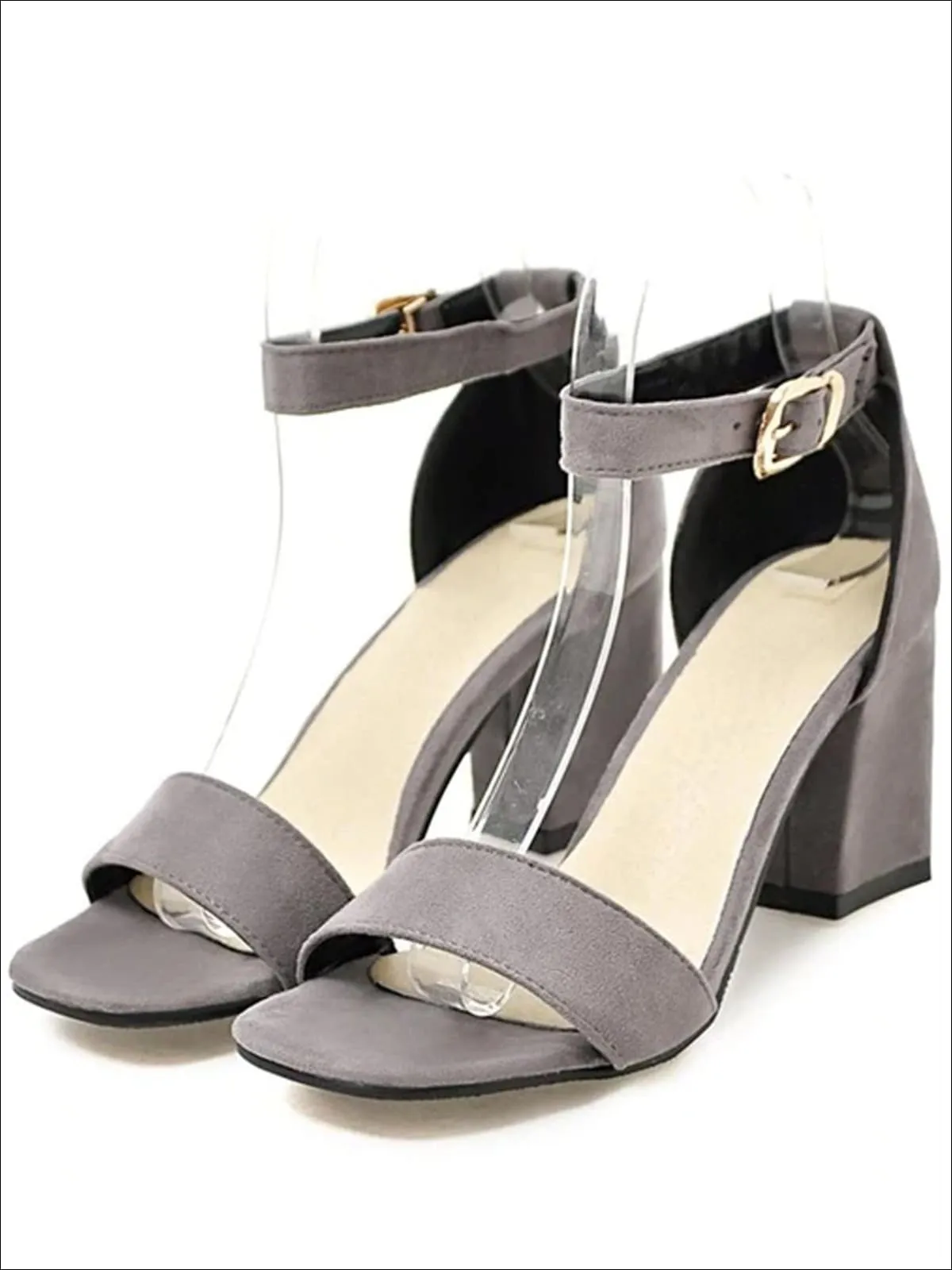 Women's Buckle Ankle Strap Chunky Heel Sandals By Liv and Mia