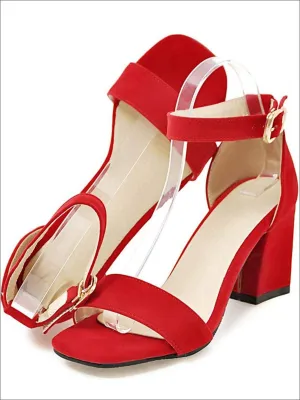Women's Buckle Ankle Strap Chunky Heel Sandals By Liv and Mia