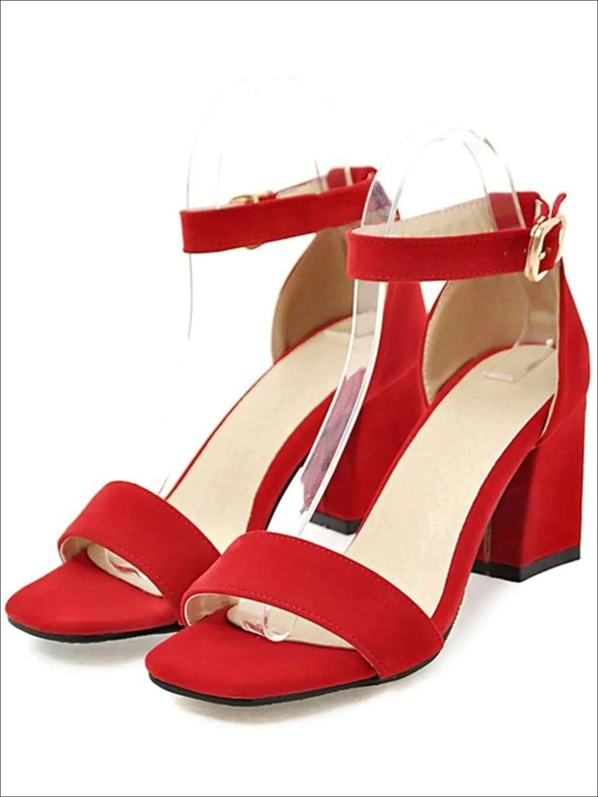 Women's Buckle Ankle Strap Chunky Heel Sandals By Liv and Mia