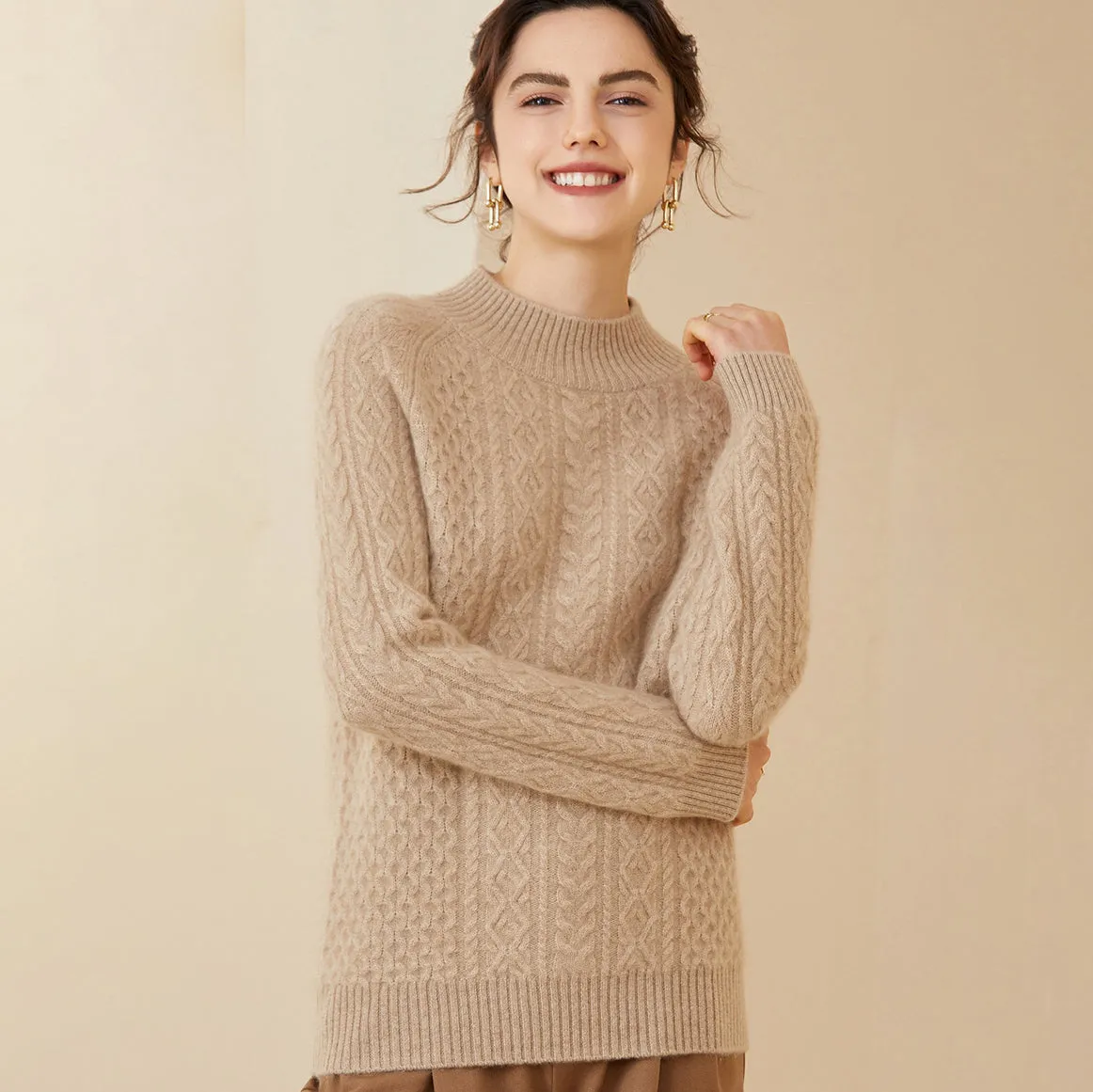 Women's Cashmere Sweater Long Sleeve Winter Mock neck Warm Cashmere Sweater