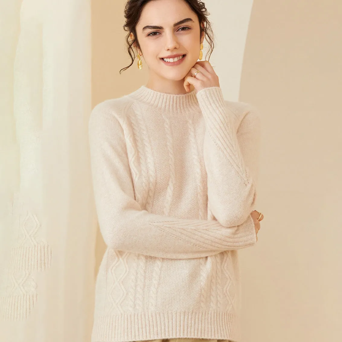 Women's Cashmere Sweater Mock neck Long Sleeve Warm Cashmere Sweater