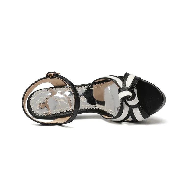 Women's Color Block Knot Platform Ankle Strap Chunky Heel Sandals