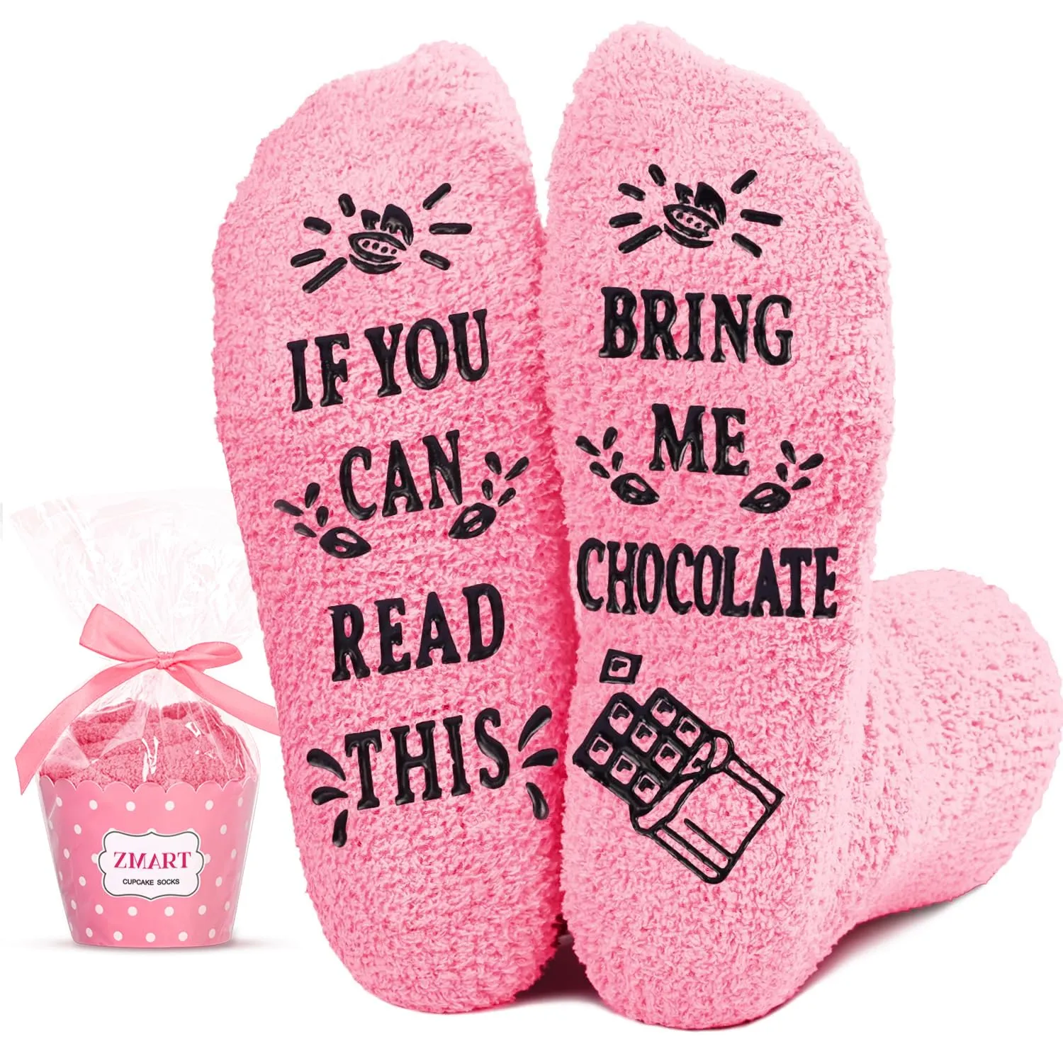 Women's Fuzzy Pink "Bring Me Chocolates" Socks