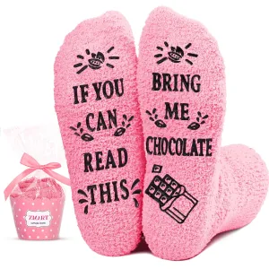 Women's Fuzzy Pink "Bring Me Chocolates" Socks