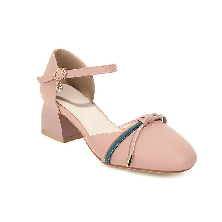 Women's Knot Ankle Strap Block Heel Sandals