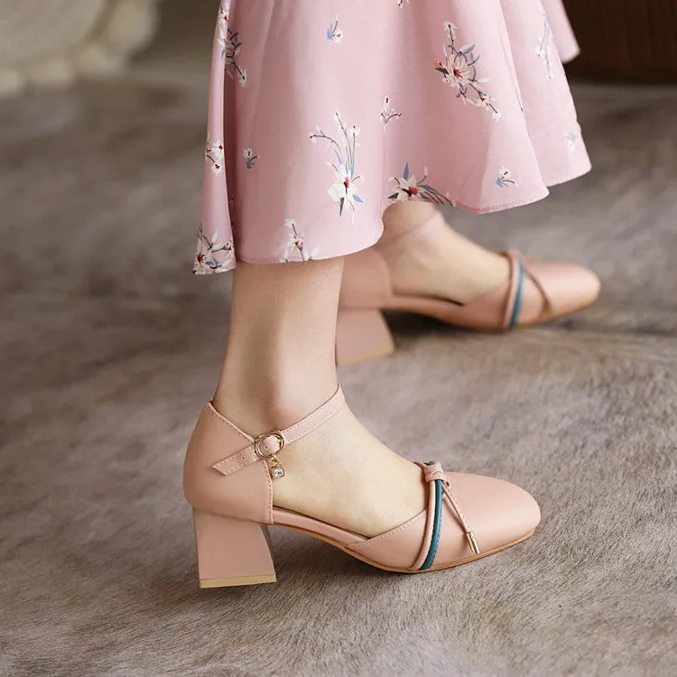 Women's Knot Ankle Strap Block Heel Sandals