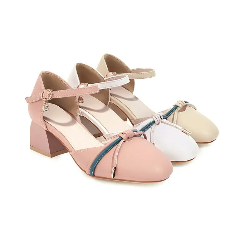 Women's Knot Ankle Strap Block Heel Sandals