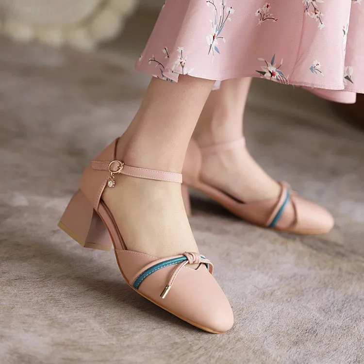 Women's Knot Ankle Strap Block Heel Sandals