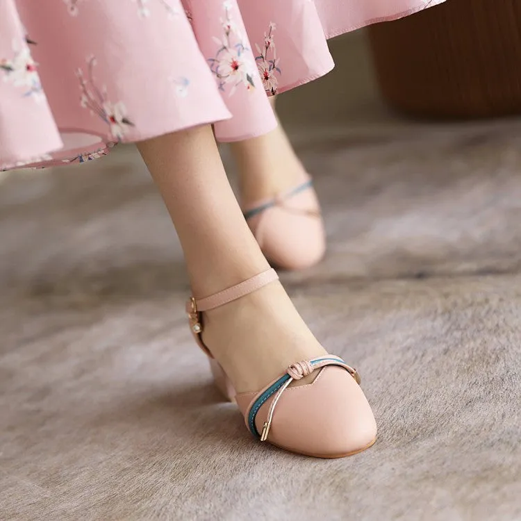 Women's Knot Ankle Strap Block Heel Sandals