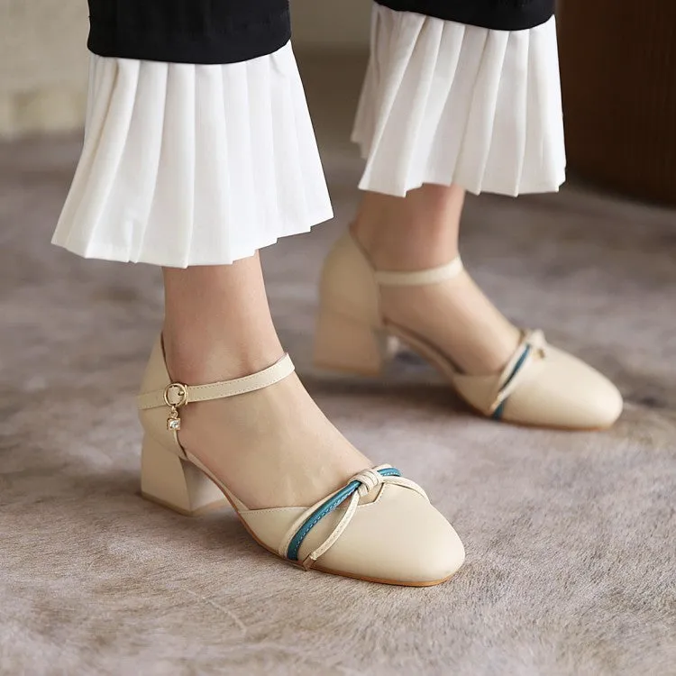 Women's Knot Ankle Strap Block Heel Sandals