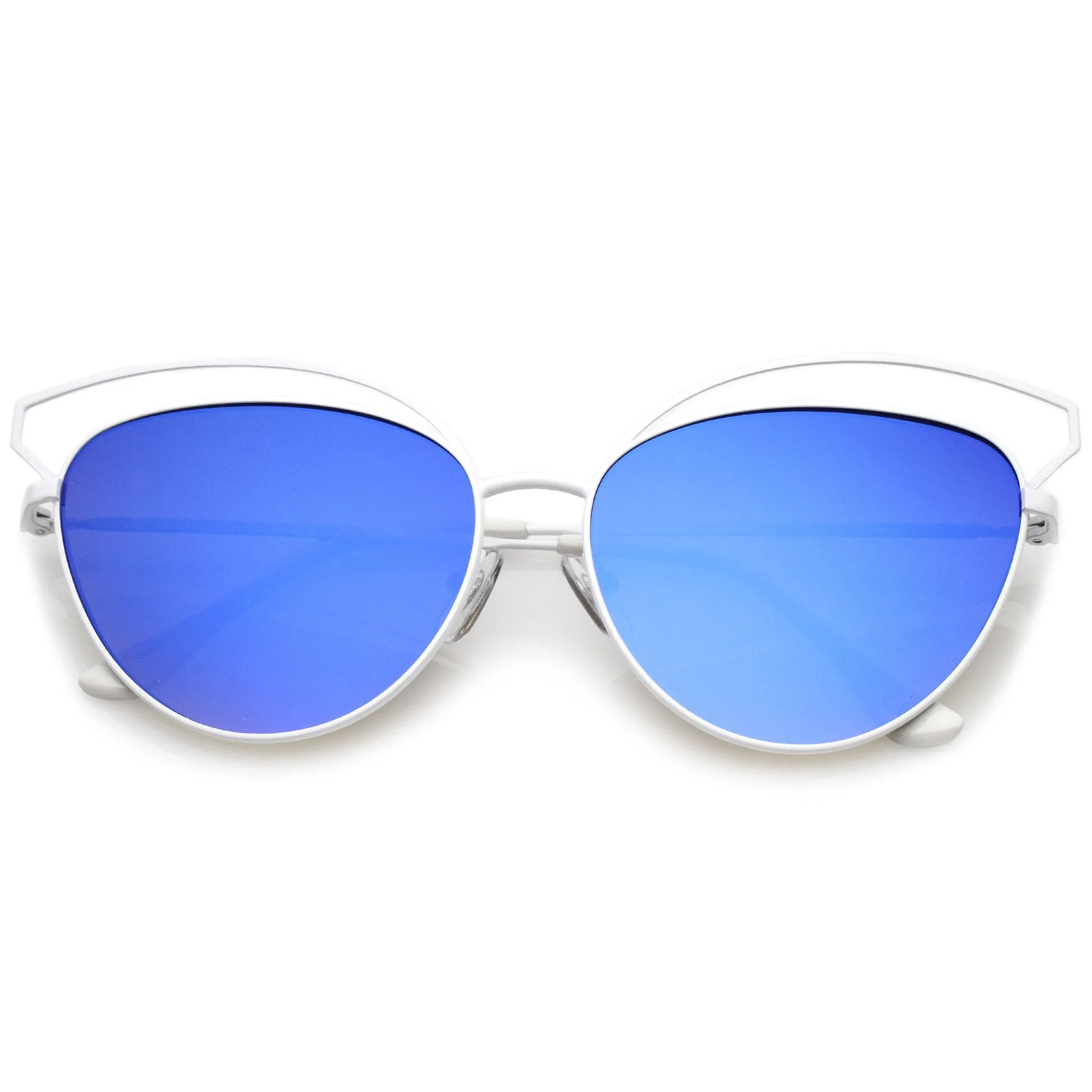 Women's Laser Cut Mirrored Flat Lens Cat Eye Sunglasses A761