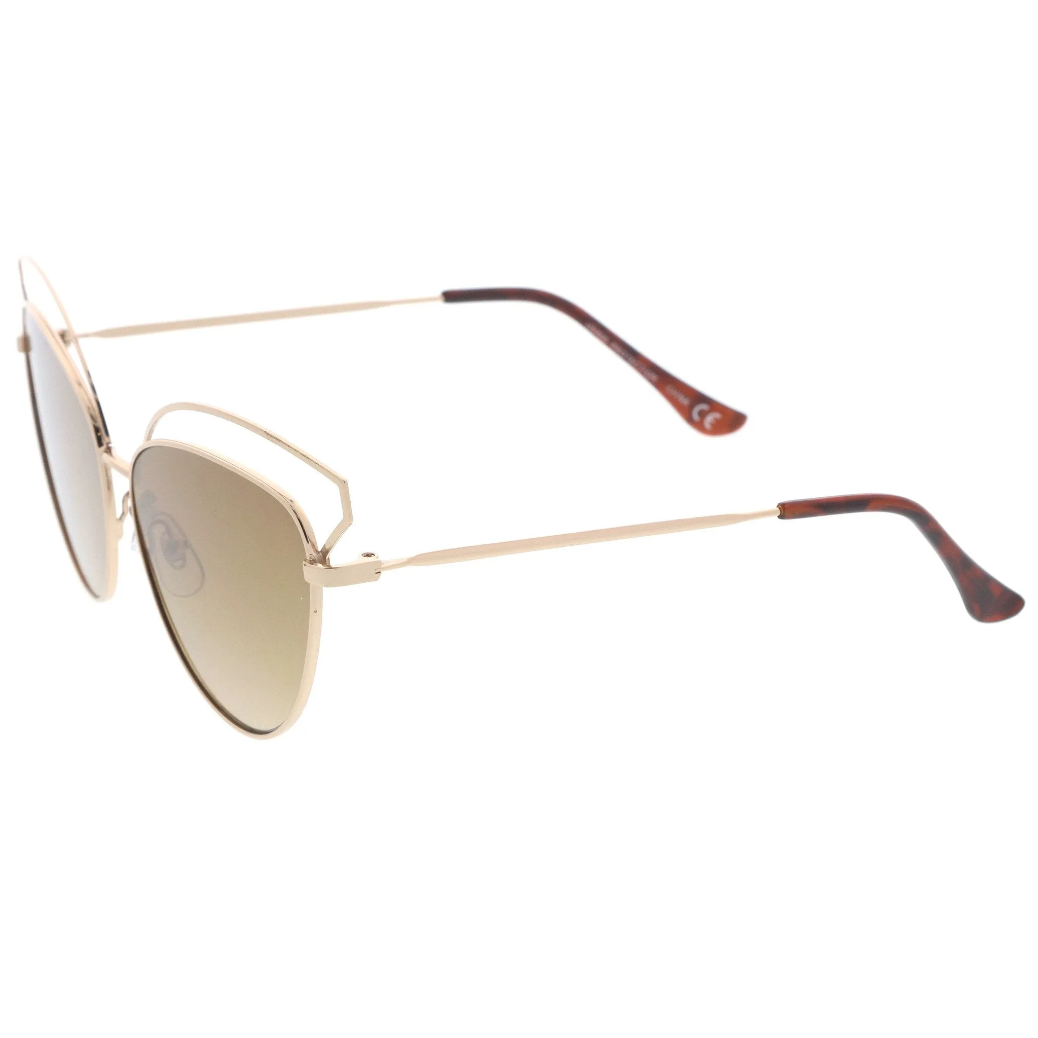 Women's Laser Cut Mirrored Flat Lens Cat Eye Sunglasses A761